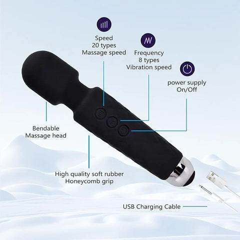 WAND Electric Back Massager - 8 Speeds 20 Modes - Rechargeable&Waterproof&Quiet Handheld Deep Tissue Neck Back Massager（Black）
