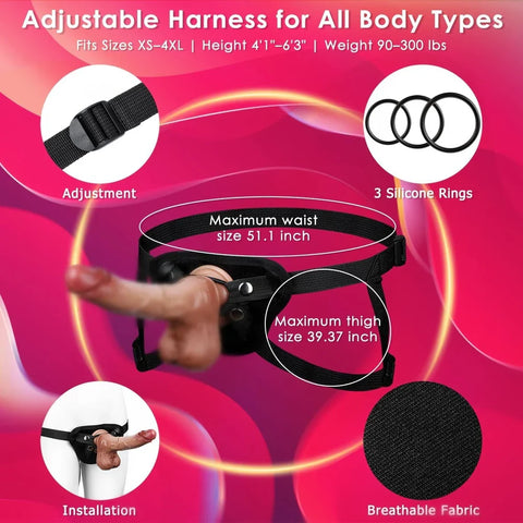 Strap On Dildo Sex Toys for Women - Strapon Harness Dildos Vibrator Adult Toys with 8 Vibration & Remote control Modes for Vagina Anal Sex Stimulation, Silicone Suction Cup Dildo for Women and Lesbian