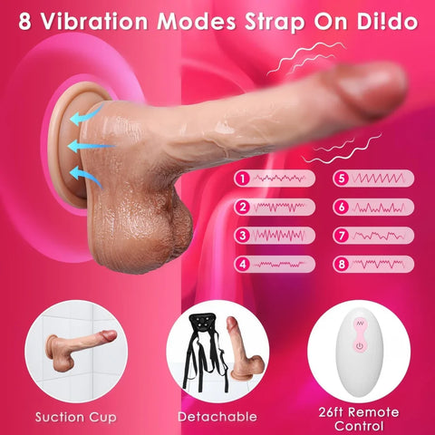 Strap On Dildo Sex Toys for Women - Strapon Harness Dildos Vibrator Adult Toys with 8 Vibration & Remote control Modes for Vagina Anal Sex Stimulation, Silicone Suction Cup Dildo for Women and Lesbian